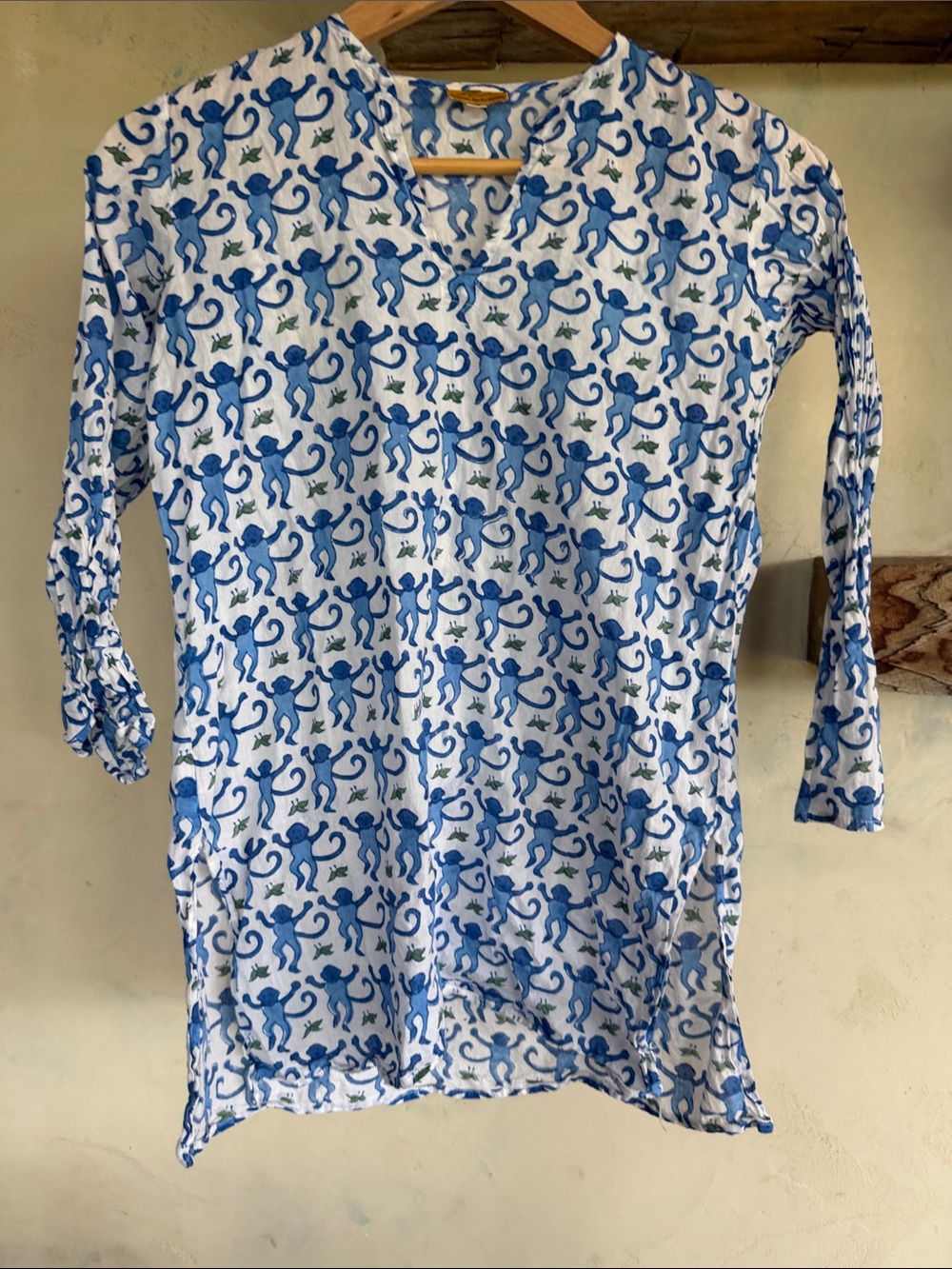 Roller Rabbit Blue Monkey Print kids V-Neck Tunic Top